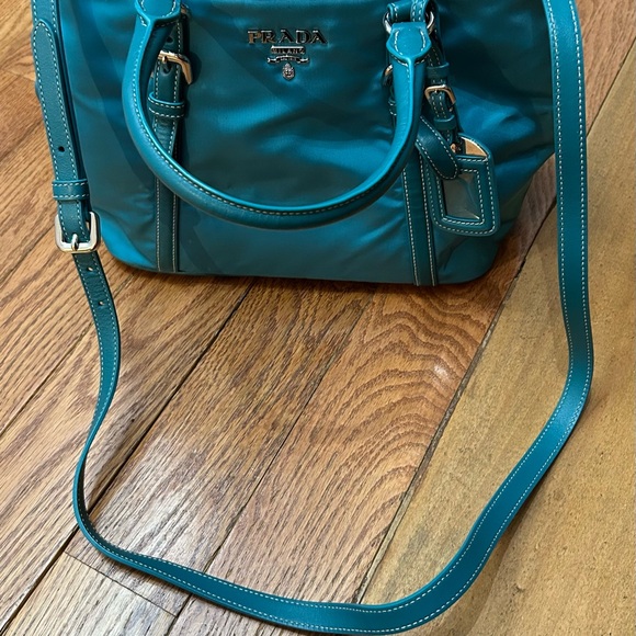 Prada Borsa A Mano Handbag Turquoise / Blue Tessuto + Soft CA BN1841 Tote Hobo - Picture 13 of 17
